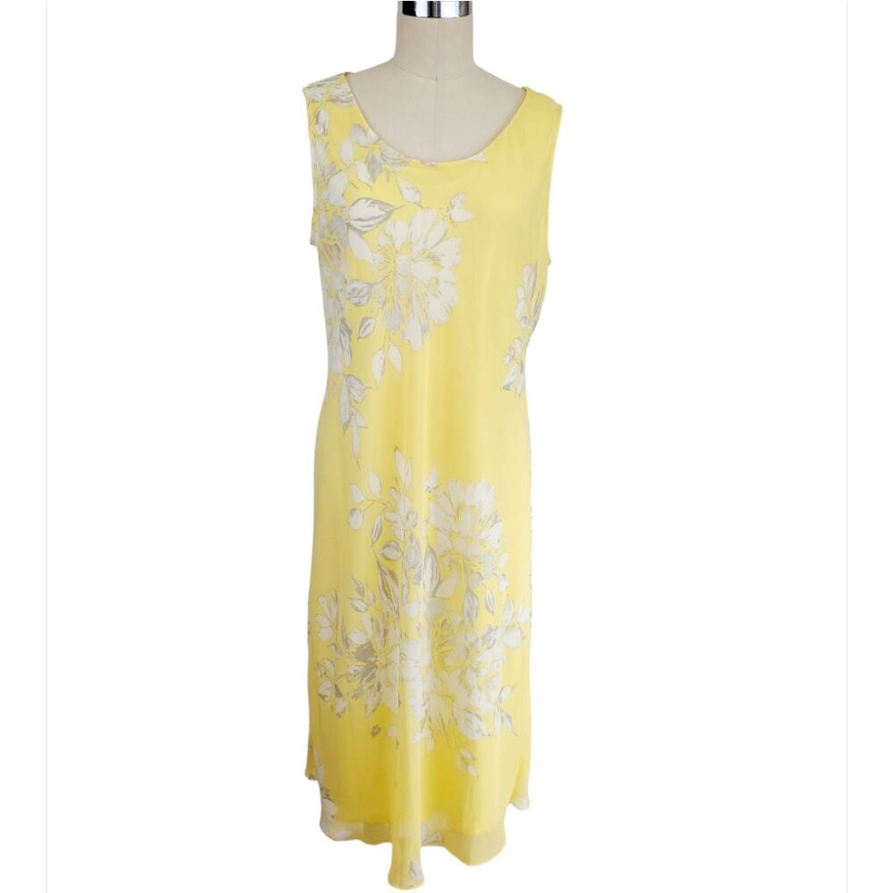 Sandra Darren Floral Midi Dress Jacket Set Sz 12 Yellow Wedding Guest Church EUC - Picture 7 of 14